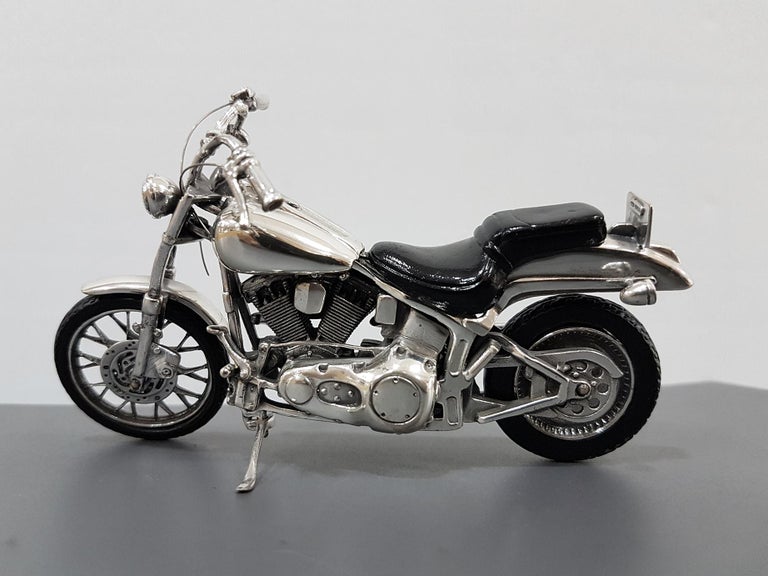 20th Century Sterling Silver Miniature Motorcycle Harley Davidson, Made in Italy For Sale 3