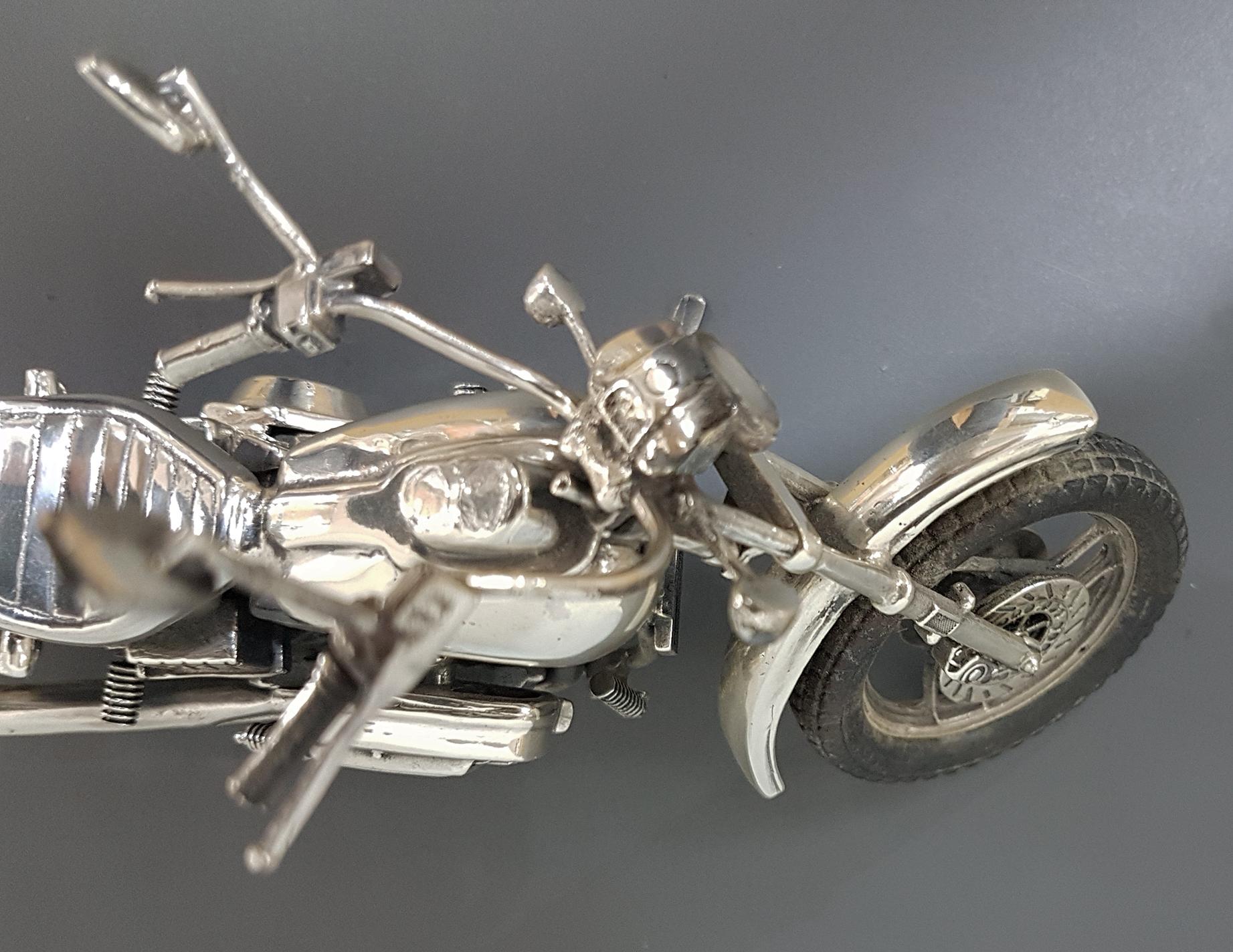 20th Century Sterling Silver Miniature Motorcycle Harley Davidson, Made in Italy For Sale 2