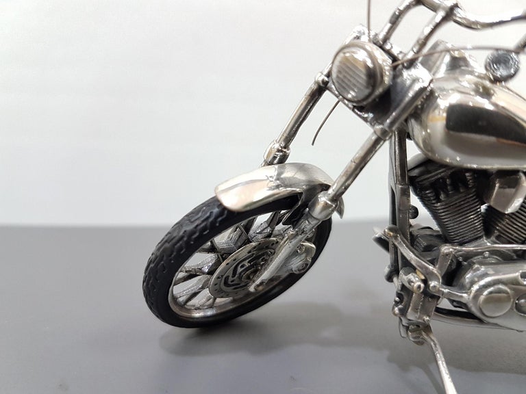 Italian 20th Century Sterling Silver Miniature Motorcycle Harley Davidson, Made in Italy For Sale