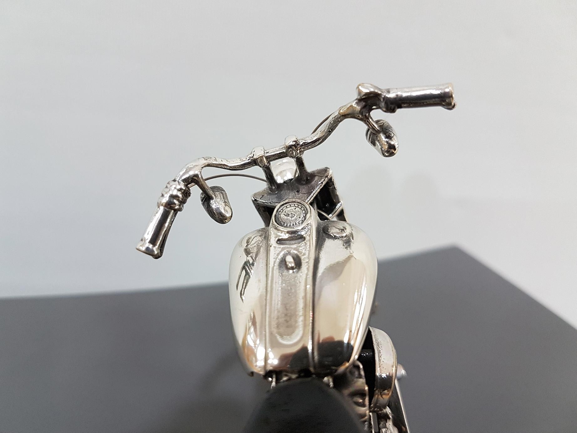 Other 20th Century Sterling Silver Miniature Motorcycle Harley Davidson, Made in Italy For Sale