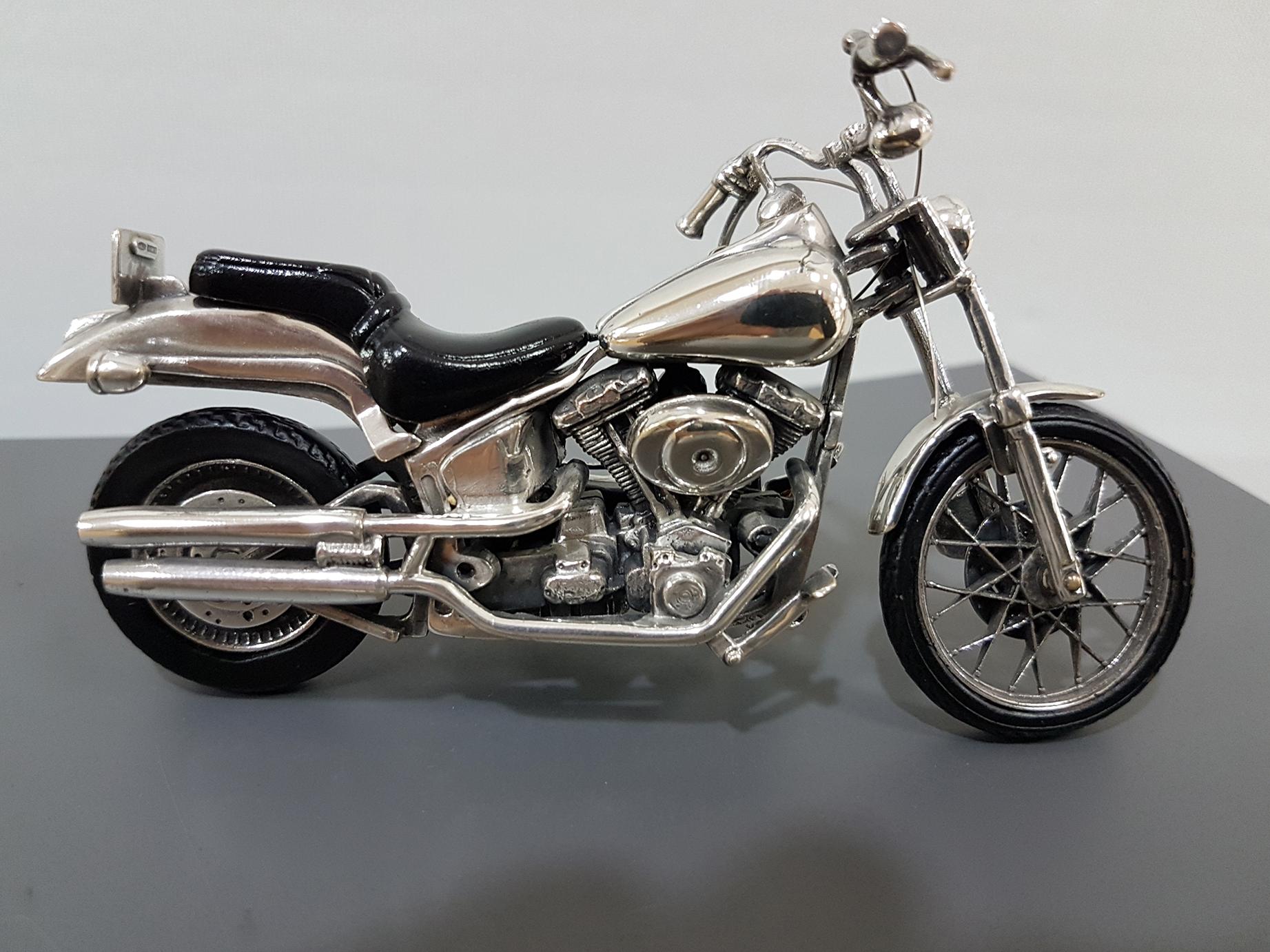 Italian 20th Century Sterling Silver Miniature Motorcycle Harley Davidson, Made in Italy For Sale