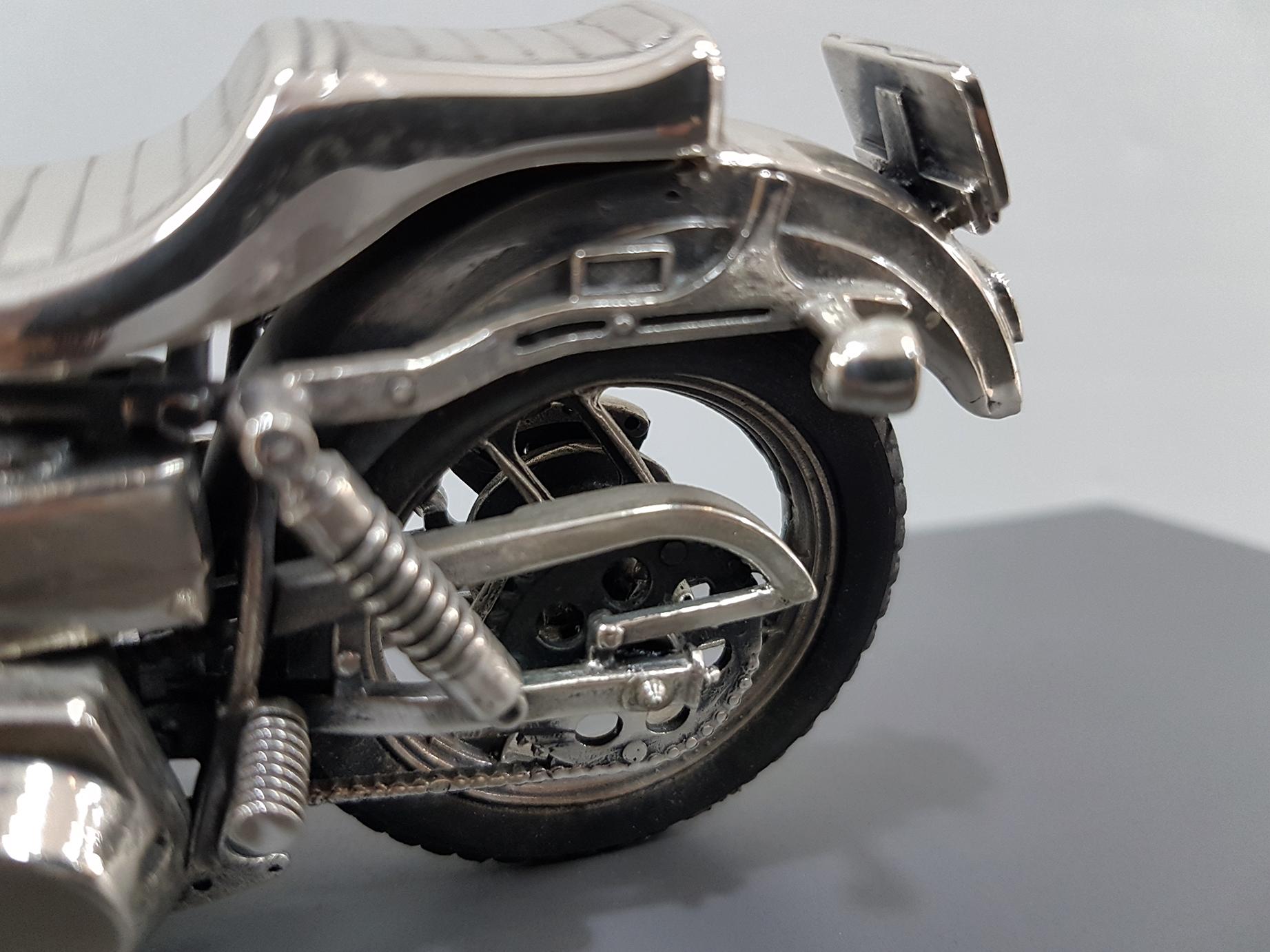 Hand-Crafted 20th Century Sterling Silver Miniature Motorcycle Harley Davidson, Made in Italy For Sale