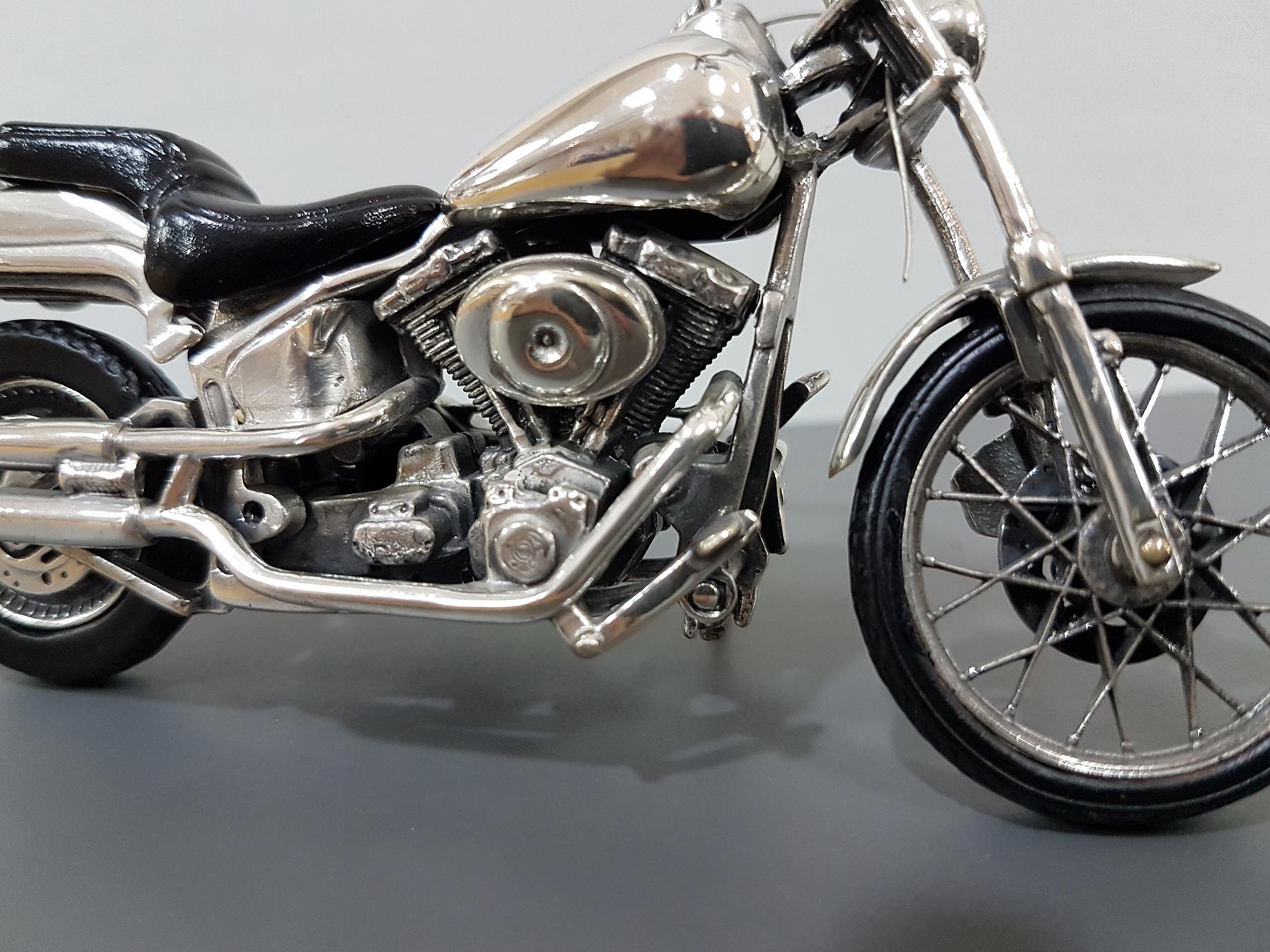 Hand-Crafted 20th Century Sterling Silver Miniature Motorcycle Harley Davidson, Made in Italy For Sale