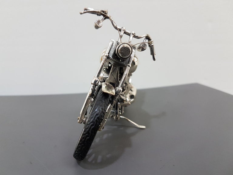 20th Century Sterling Silver Miniature Motorcycle Harley Davidson, Made in Italy For Sale 1