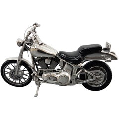 Miniatura de motocicleta Harley Davidson de plata de ley del siglo XX, Made in Italy