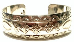 20th Century Sterling Silver Native American Symbols Cuff Bracelet-Signed
