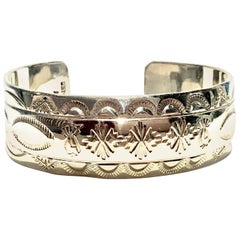 Vintage 20th Century Sterling Silver Native American Symbols Cuff Bracelet-Signed