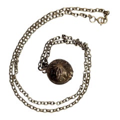 20th Century Sterling Silver Orb Ball Pomander Locket Pendant on Chain