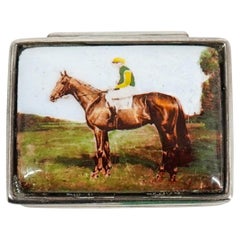 Vintage 20th Century Sterling Silver Pill Box Decorated with Jockey on Horseback