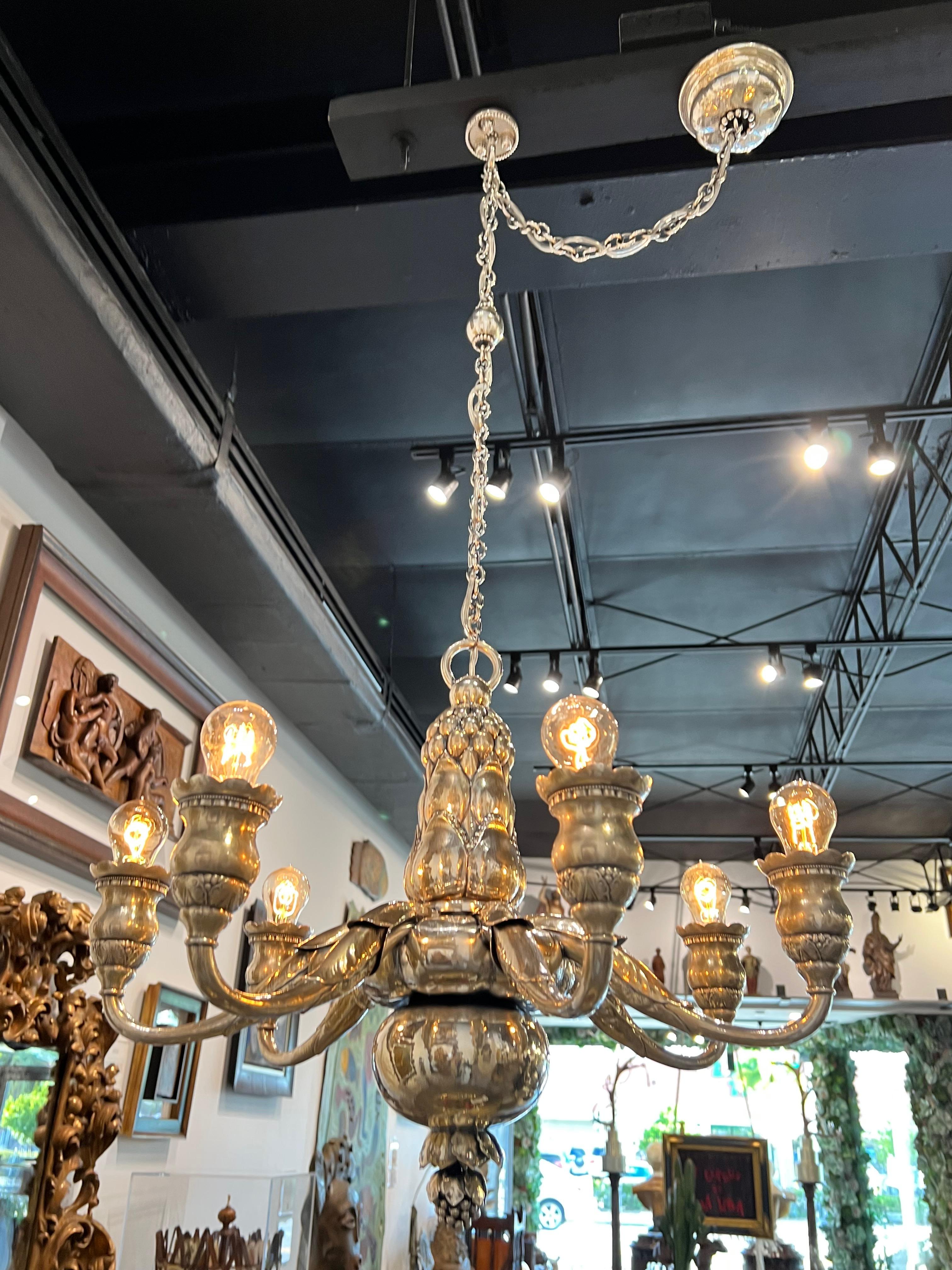 Georg Jensen 20th Century Sterling Silver Seven-Light Chandelier In Good Condition For Sale In North Miami, FL