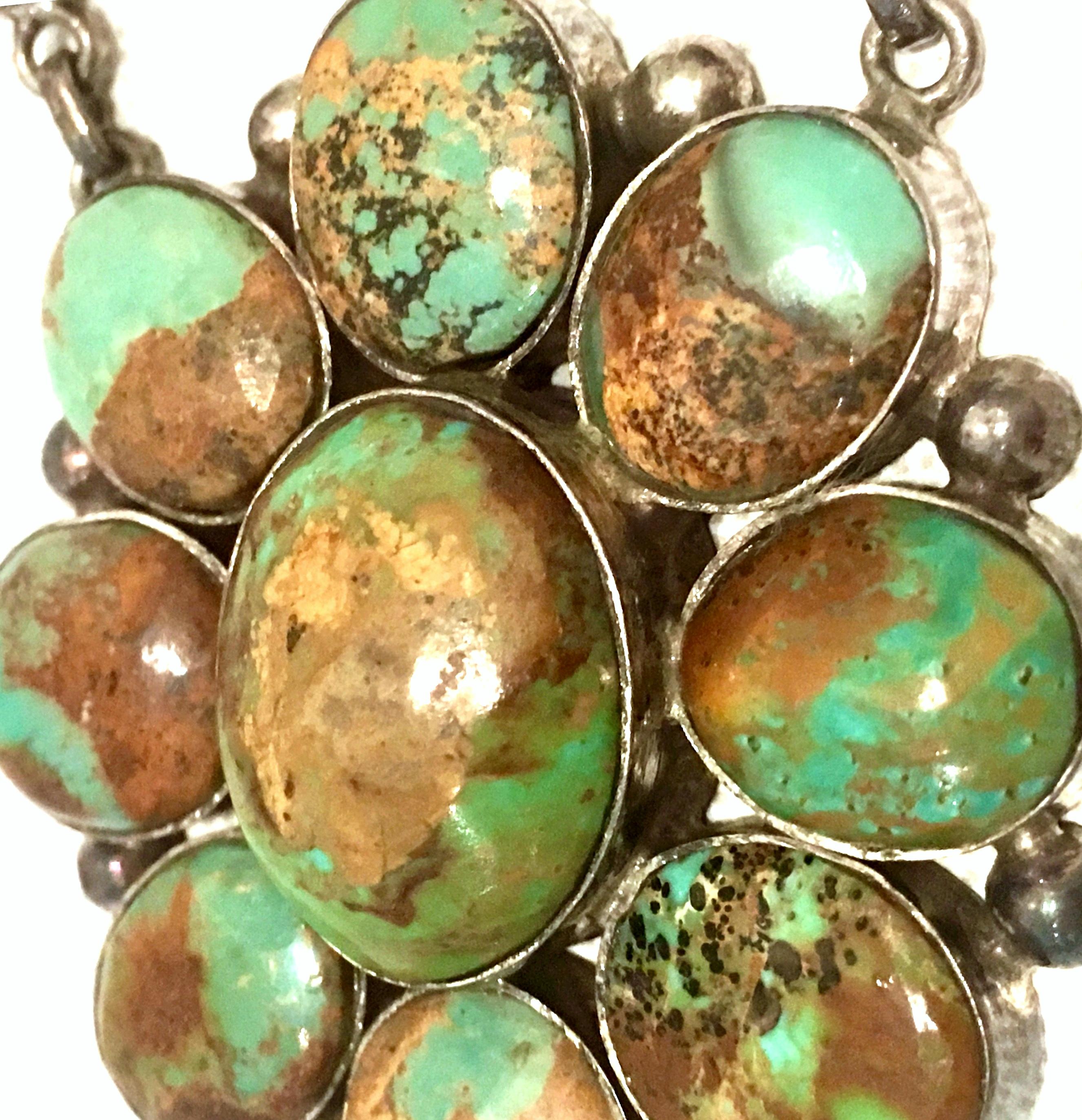 20th Century Sterling Silver & Turquoise Squash Blossom Necklace 1