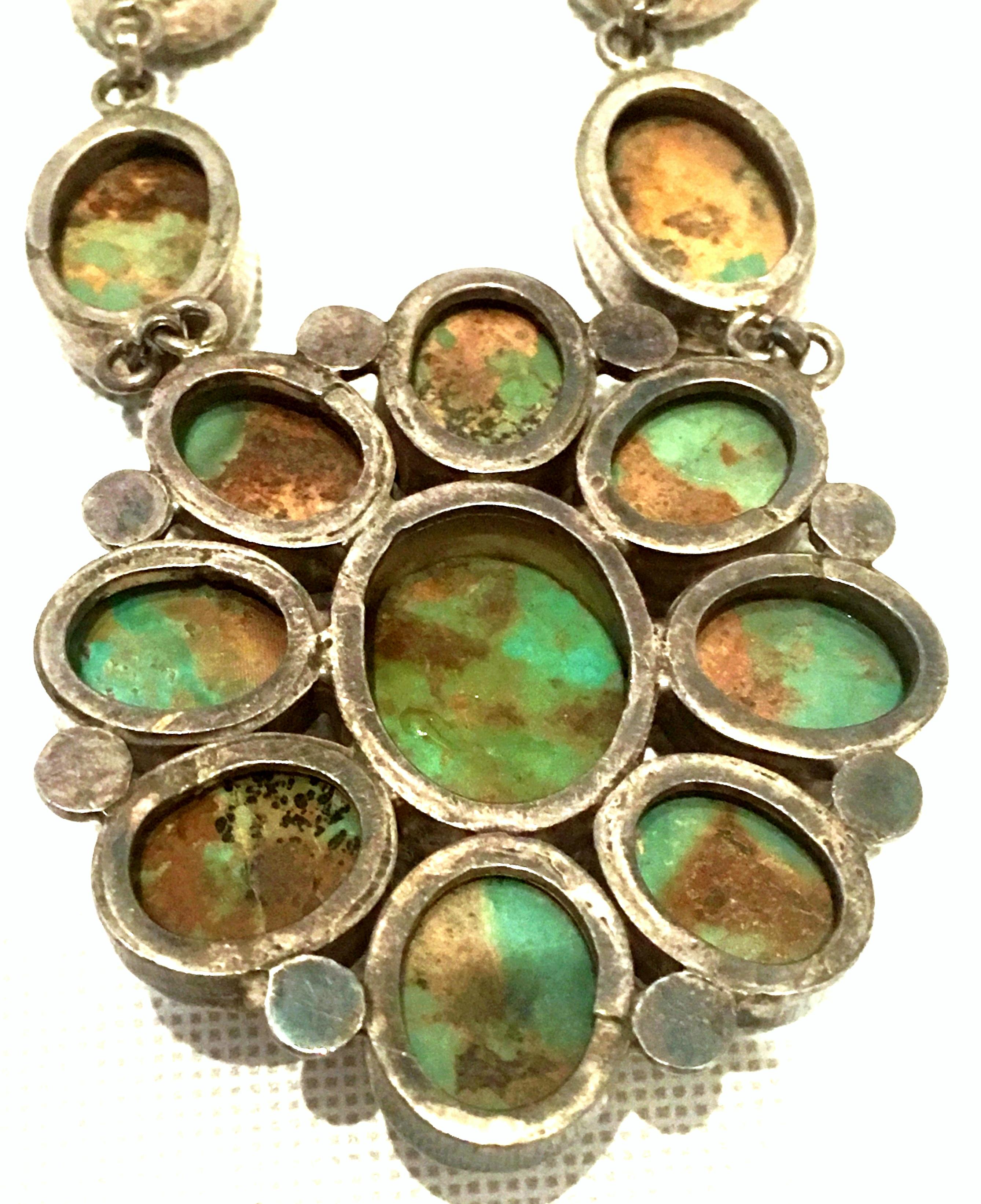 20th Century Sterling Silver & Turquoise Squash Blossom Necklace 3