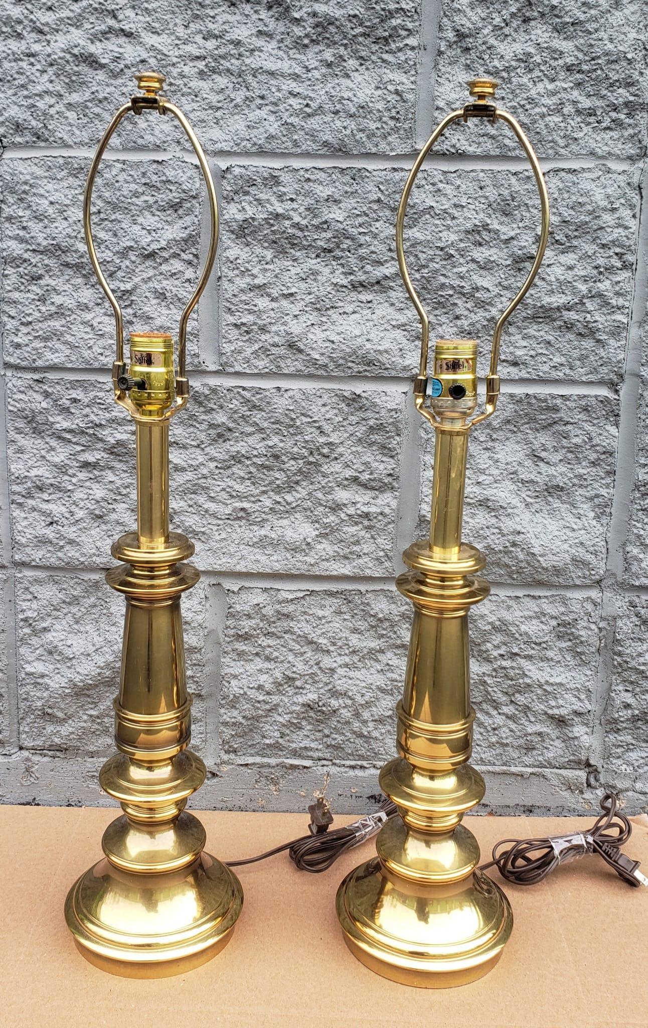 Modern 20th Century Stiffel Solid Polished Brass Table Lamps, Pair