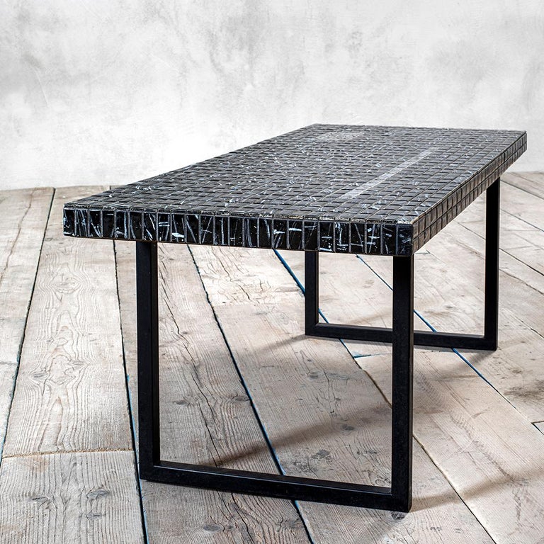 Low Table Stil Keramos designed in '60s with structure in lacquered steel and top covered in little Ceramic Tiles. The different colors of each tiles makes a wonderful effect to the surface of the the table, changing across lights and movements.