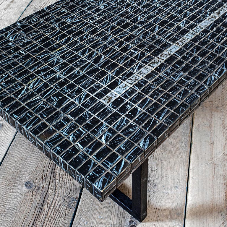 Lacquered 20th Century Stil Keramos Coffee Table in Steel and Ceramic Tiles '60s For Sale