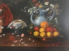 20th Century Still Life of Fruit Flowers and Pottery