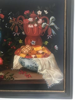 20th Century Still Life of Fruit Flowers and Pottery