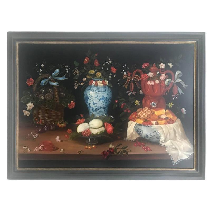 20th Century Still Life of Fruit, Flowers and Pottery For Sale