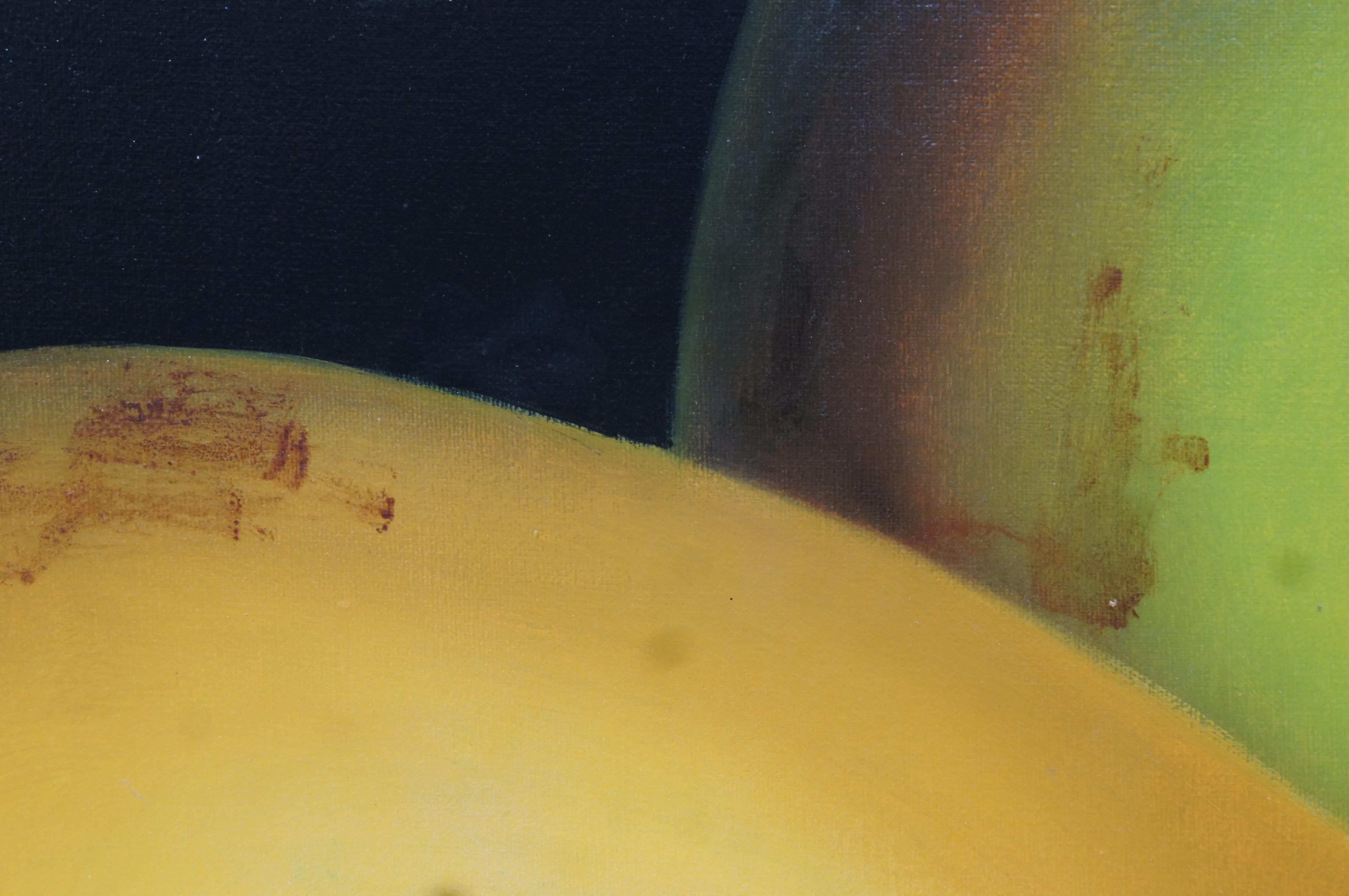 Nature morte du 20ème siècle, peinture à l'huile sur toile Chiaroscuro, réalisme poires, 49 po. en vente 4