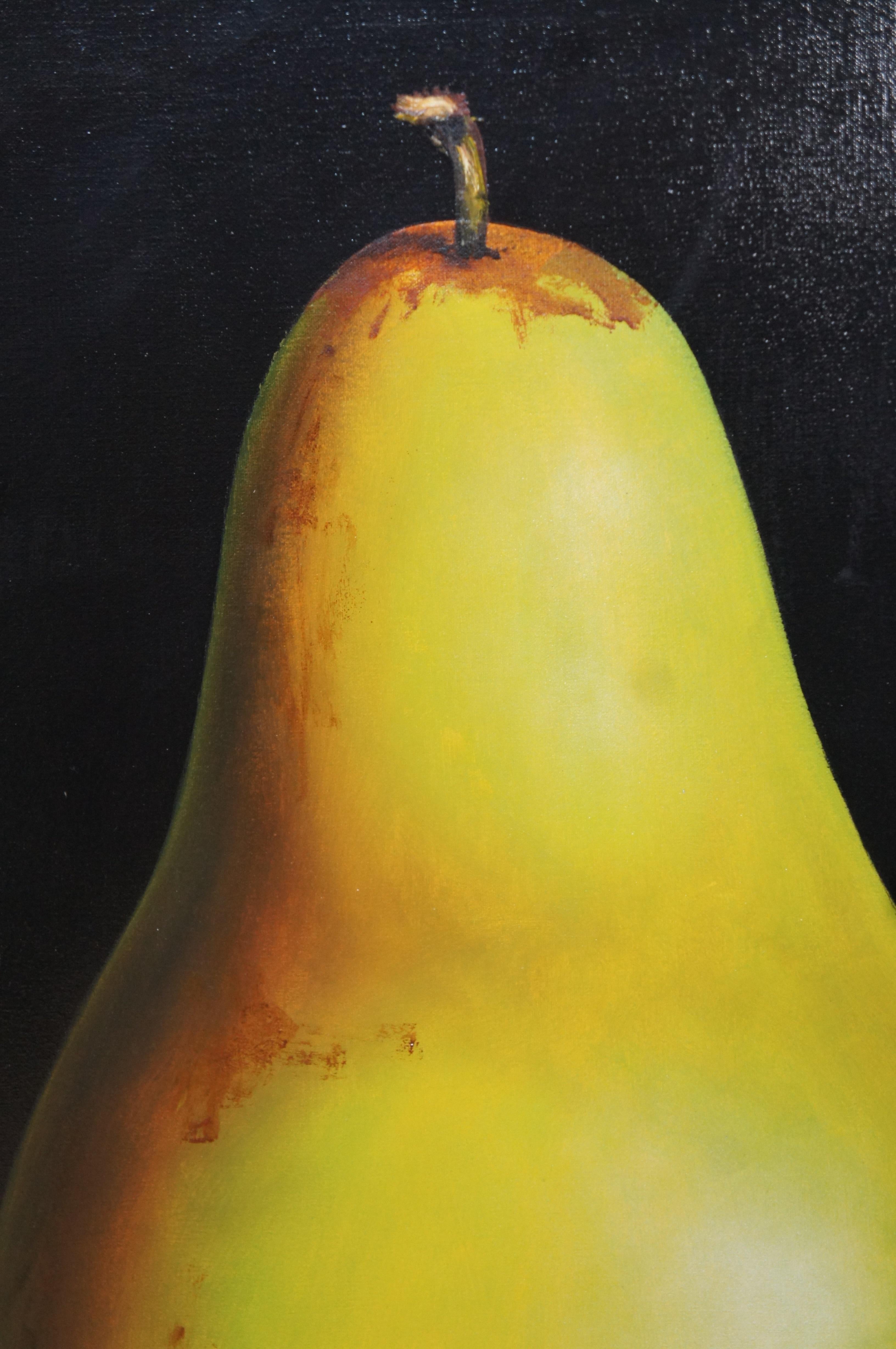 Nature morte du 20ème siècle, peinture à l'huile sur toile Chiaroscuro, réalisme poires, 49 po. en vente 6