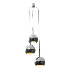 Lampadario Stilnovo del XX secolo con 3 pendenti mod. 1236 in metallo e vetro 60