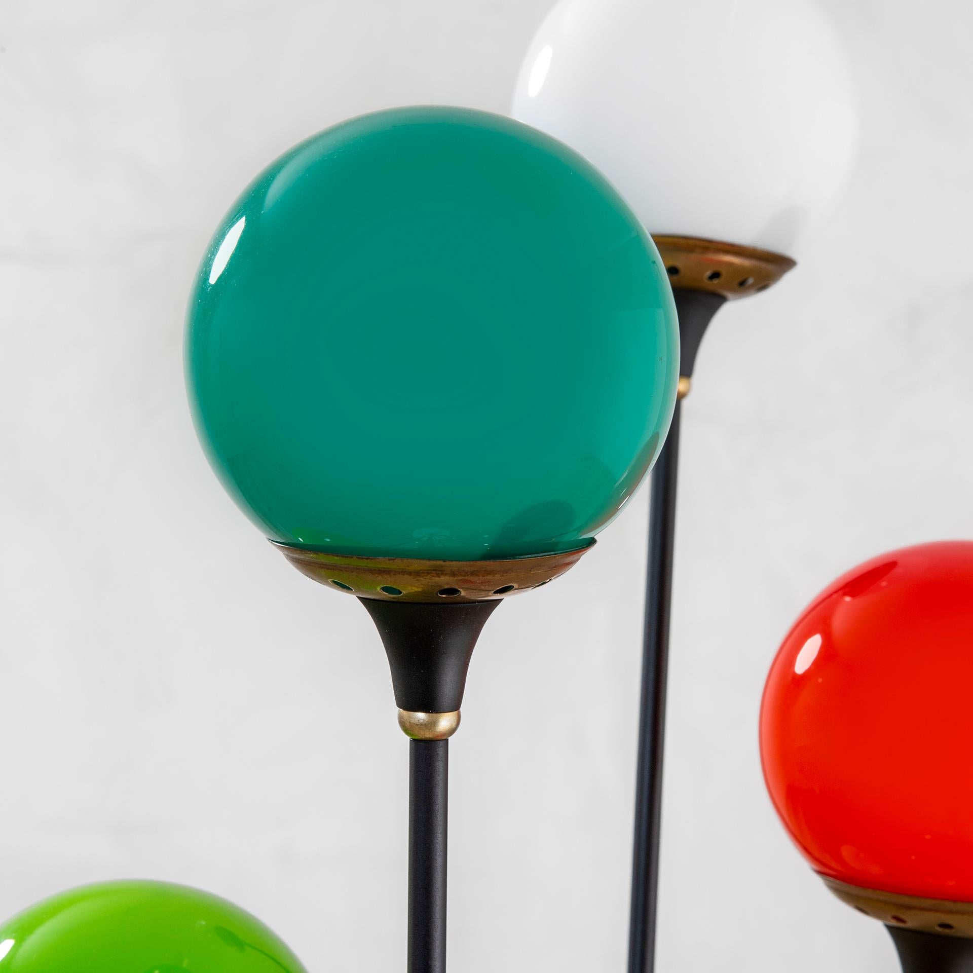 Italian 20th Century Stilnovo Floor Lamp Model Alberello with Colored Glass Diffusers