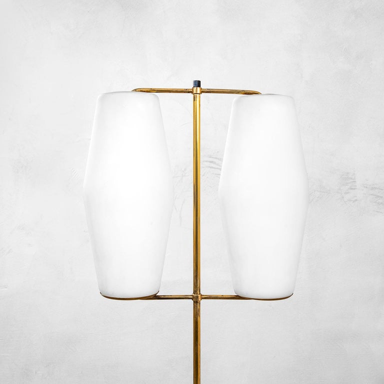 20th Century Stilnovo Floor Lamp with Diffusers in Opal Glass and Base