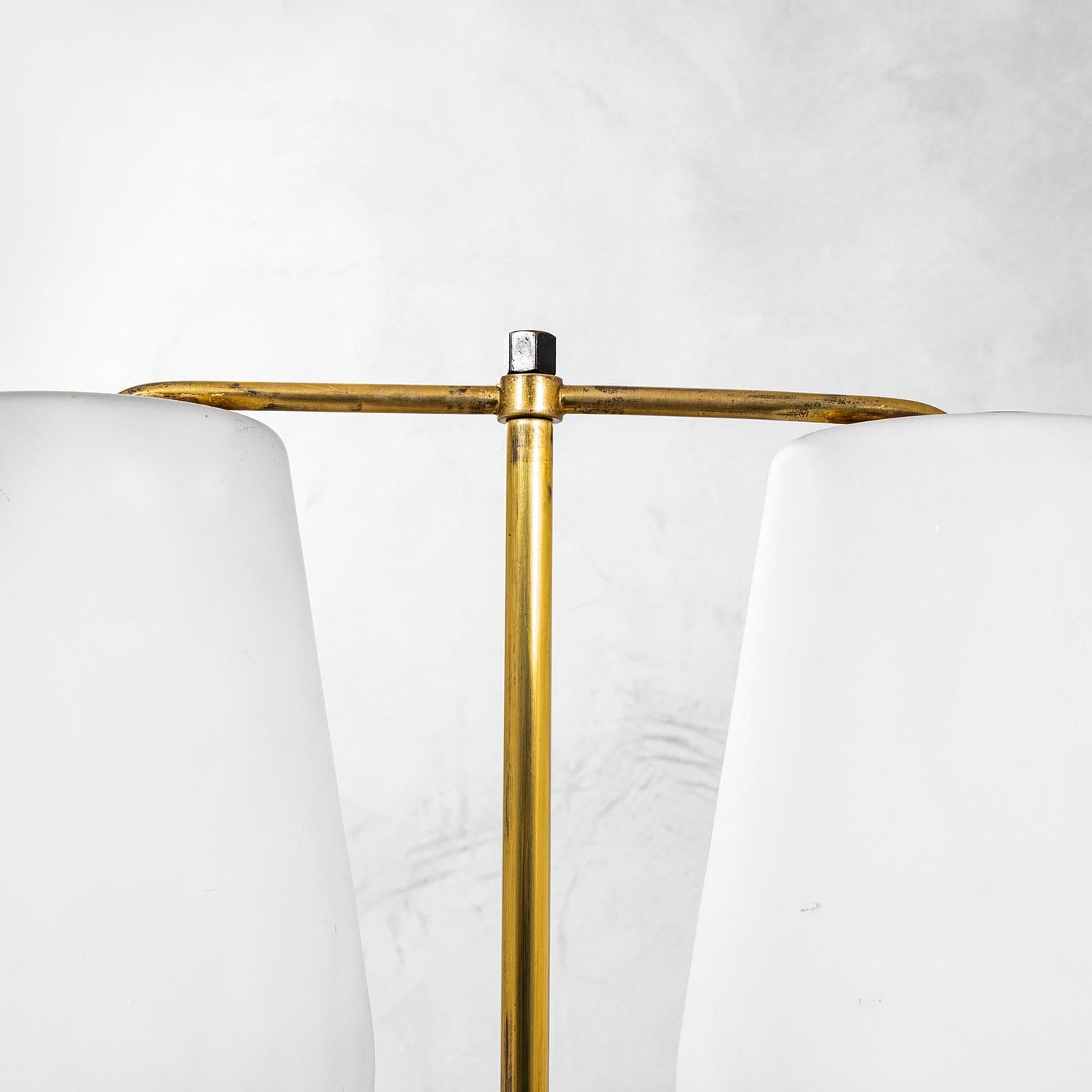 Italian 20th Century Stilnovo Floor Lamp with Diffusers in Opal Glass and Base in Marble