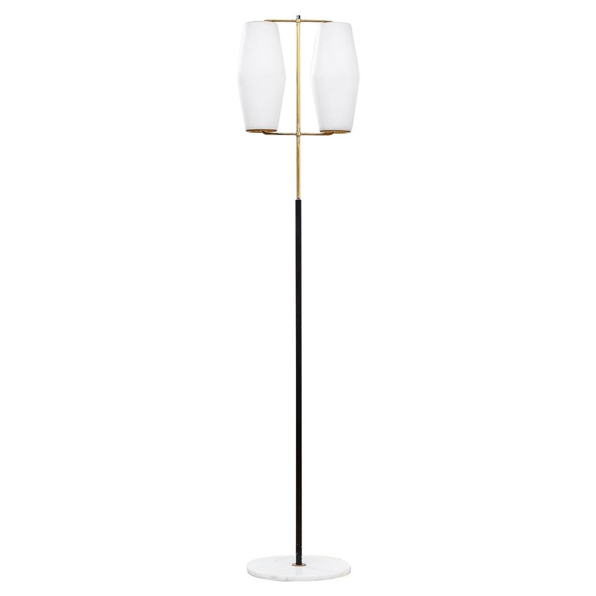 20th Century Stilnovo Floor Lamp with Diffusers in Opal Glass and Base in Marble