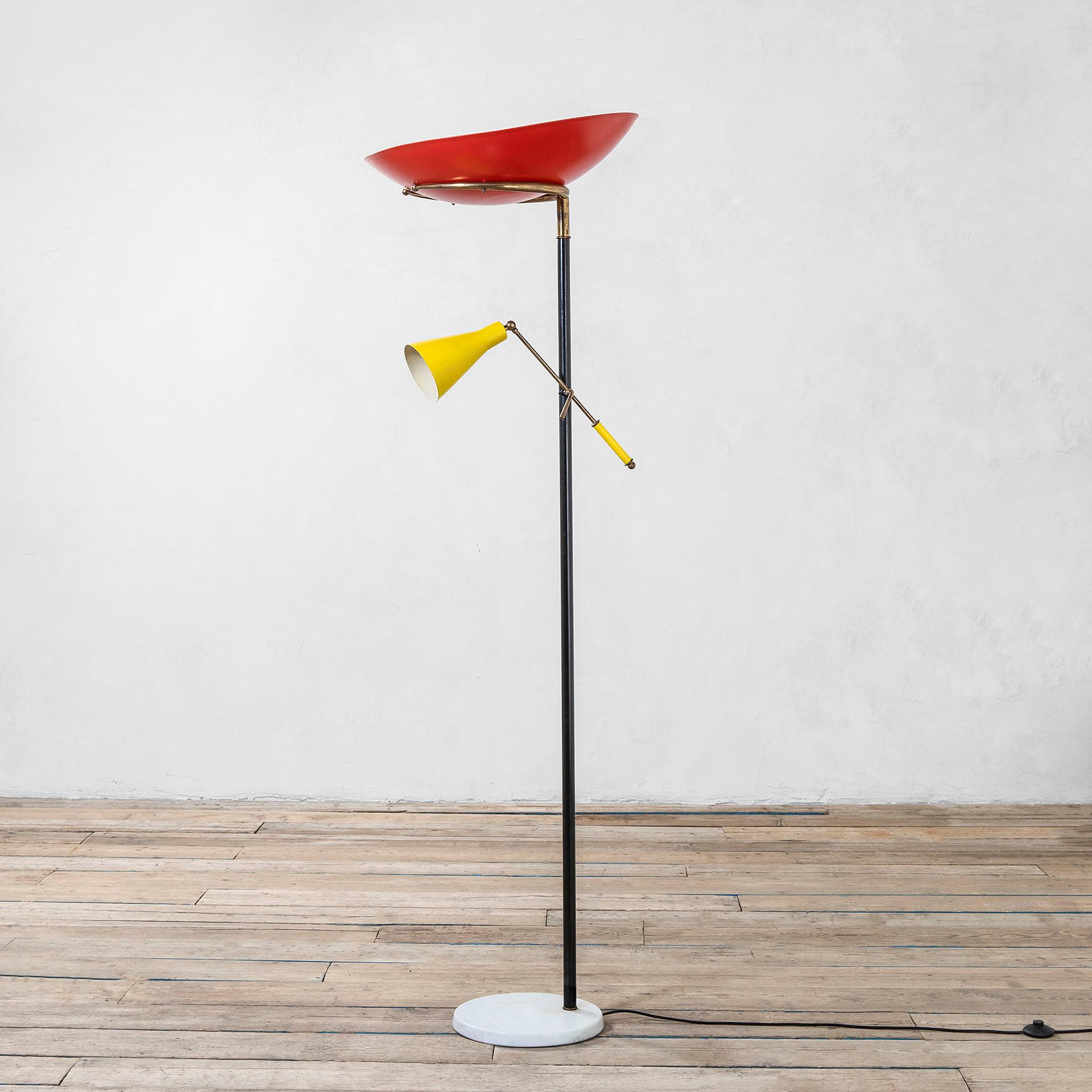 Mid-Century Modern 20th Century Stilnovo Floor Lamp with Two Diffusers and Marble Base, 50s
