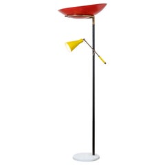 Lampada da terra Stilnovo del XX secolo con due diffusori e base in marmo, anni '50