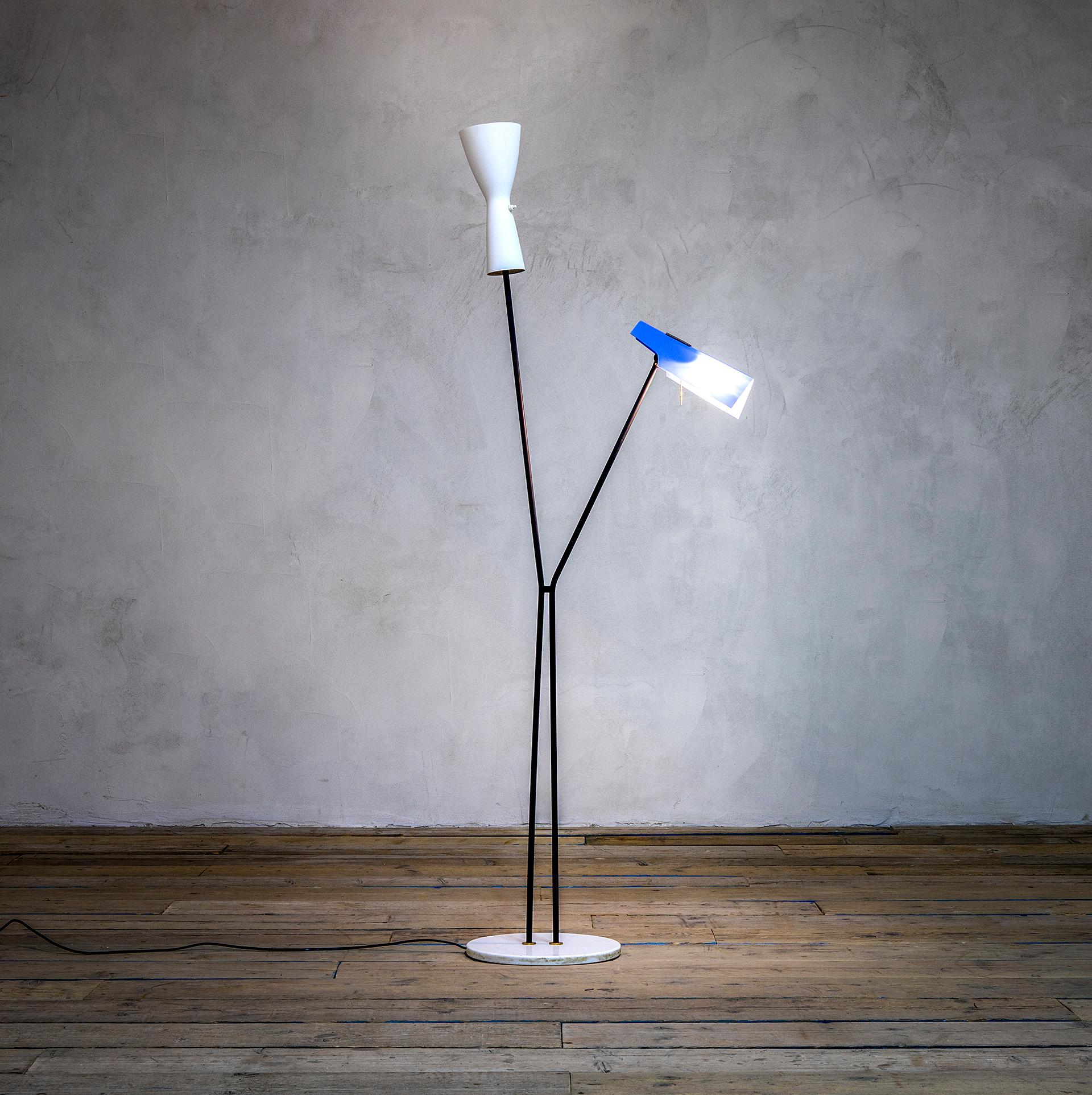 Mid-Century Modern 20th Century Stilnovo Floor Lamp with Two Diffusers with Marble Base