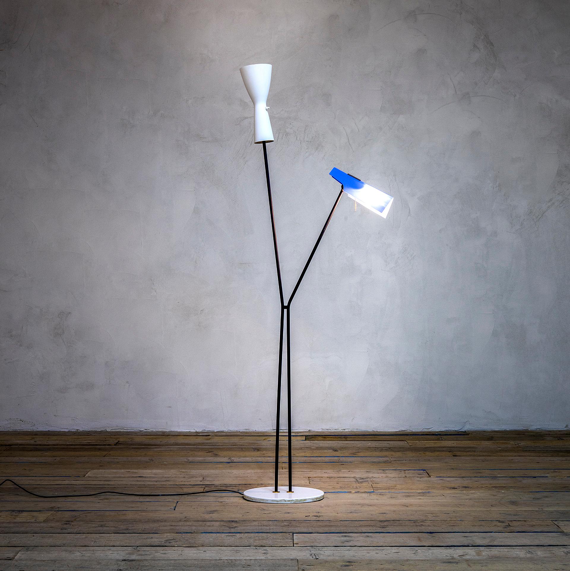 Mid-Century Modern 20th Century Stilnovo Floor Lamp with Two Diffusers with Marble Base For Sale