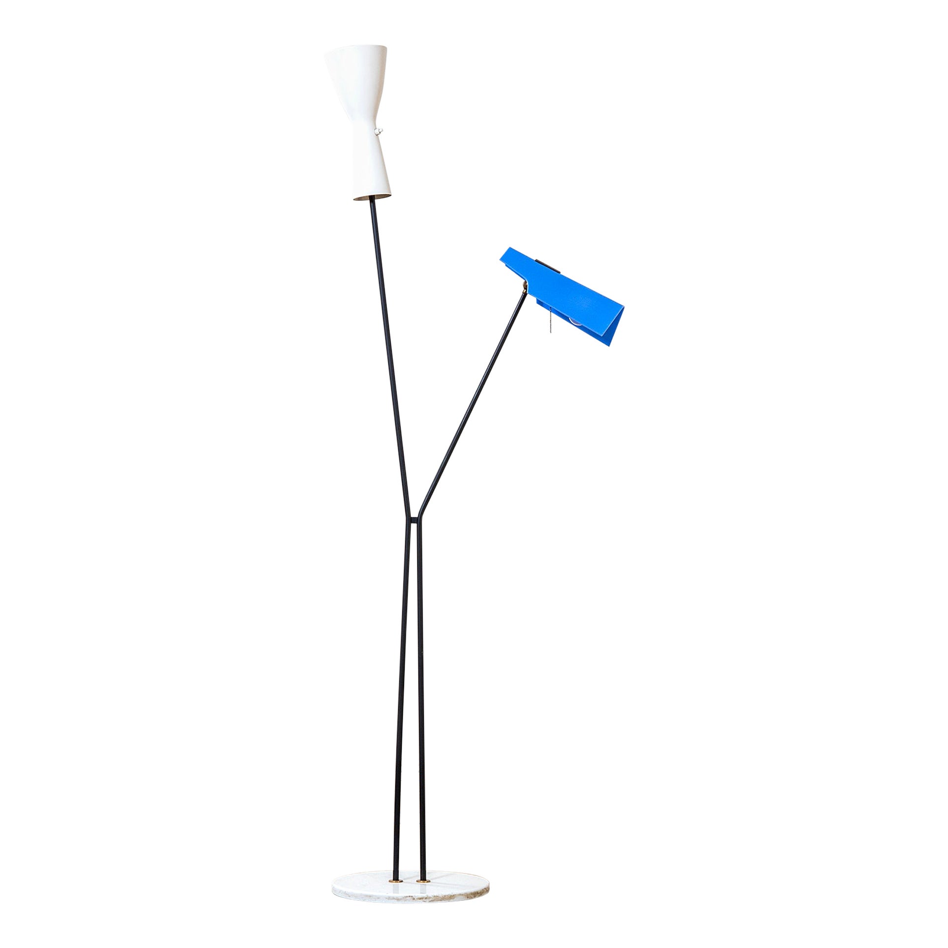 20th Century Stilnovo Floor Lamp with Two Diffusers with Marble Base