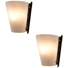 20th Century Stilnovo Pair of Sconces in Perspex, Painted Metal and Brass