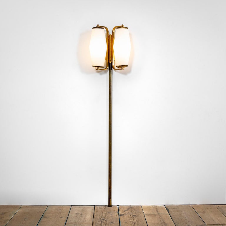 20th Century Stilnovo Wall Lamp Tall in Brass and diffusers in Opaline
