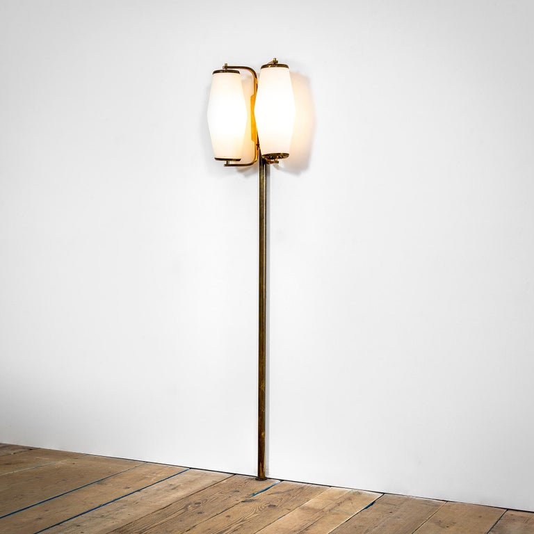 20th Century Stilnovo Wall Lamp Tall in Brass and diffusers in Opaline