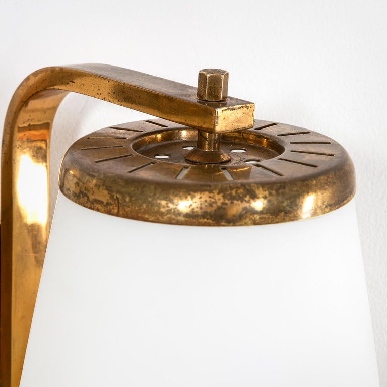 20th Century Stilnovo Wall Lamp Tall in Brass and diffusers in Opaline