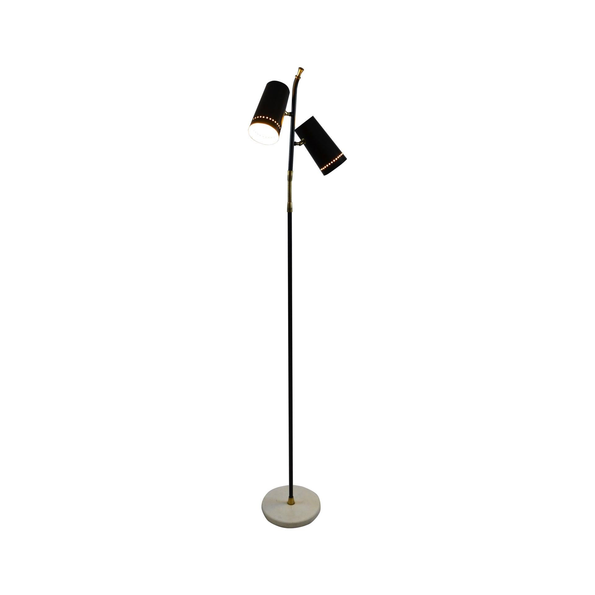 Mid-Century Modern 20th Century Stilux Floor Lamp with Orientable Diffusers Brass Metal and Marble