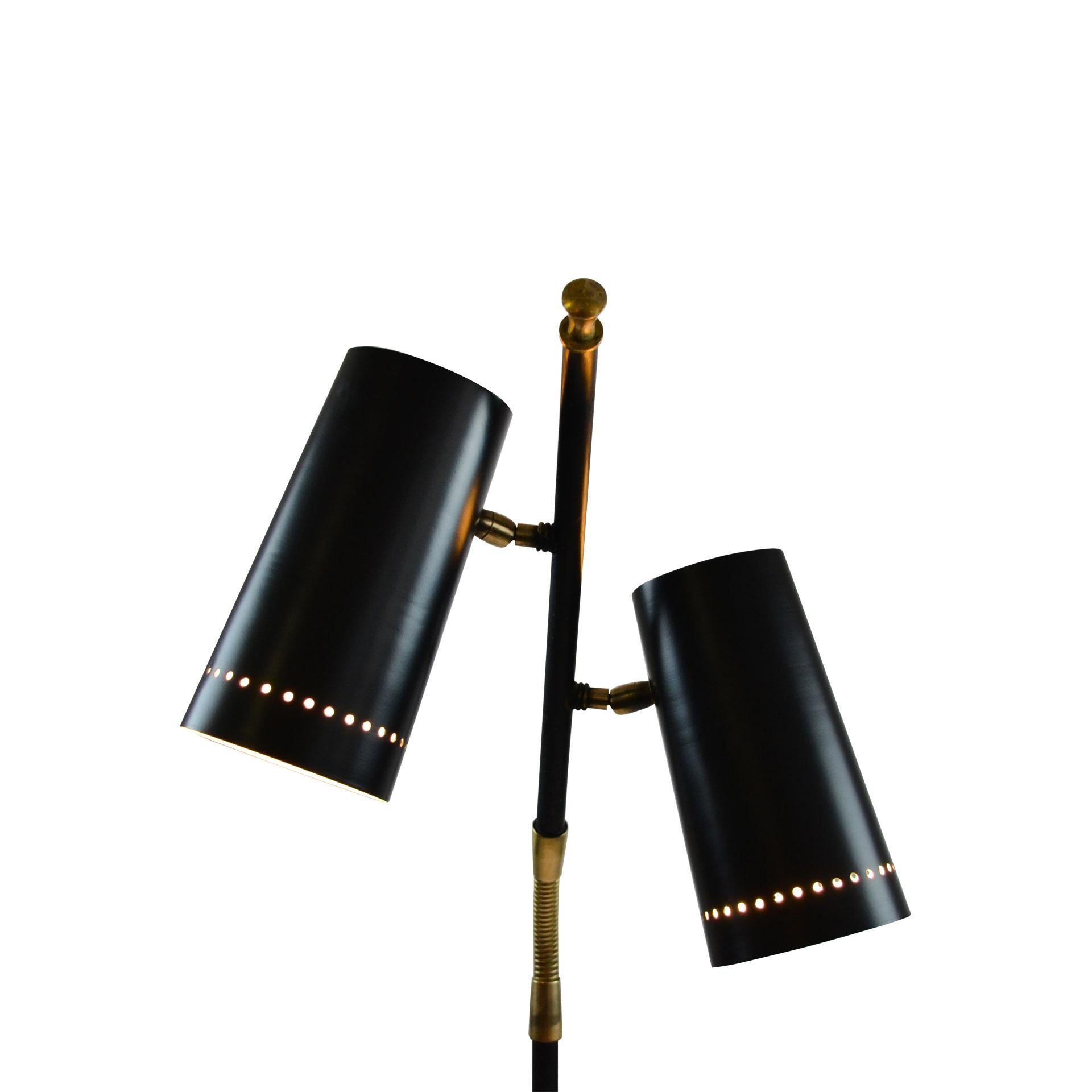 Italian 20th Century Stilux Floor Lamp with Orientable Diffusers Brass Metal and Marble