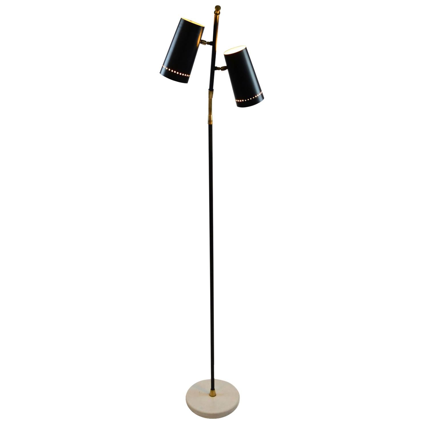 20th Century Stilux Floor Lamp with Orientable Diffusers Brass Metal and Marble