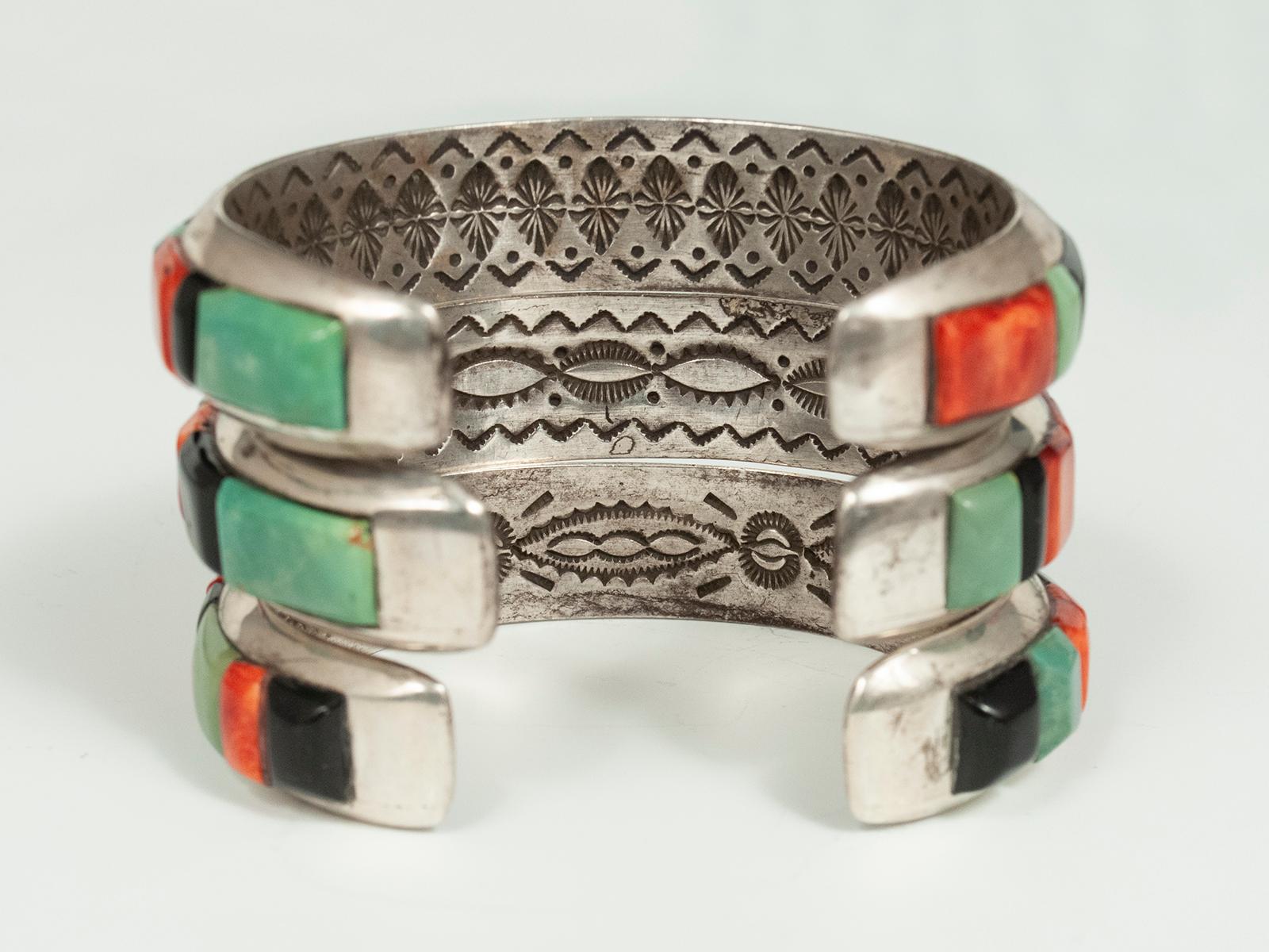 Native American 20th Century Stone and Silver Bracelets by Ray Adakai, Navajo Jeweler