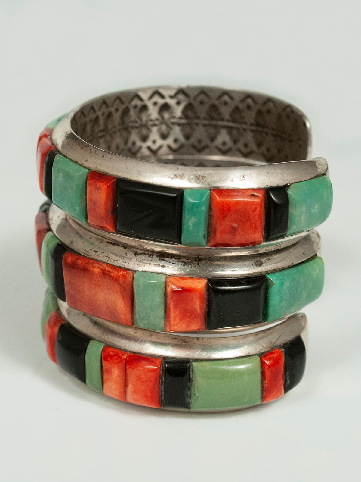 American 20th Century Stone and Silver Bracelets by Ray Adakai, Navajo Jeweler