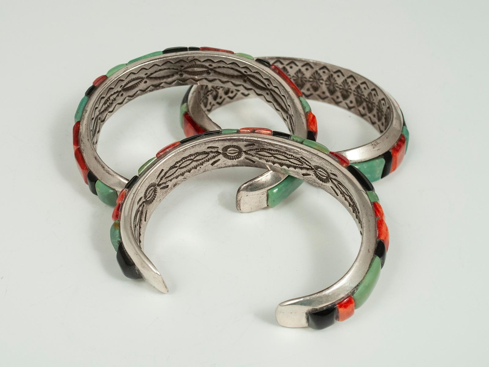 Hand-Crafted 20th Century Stone and Silver Bracelets by Ray Adakai, Navajo Jeweler