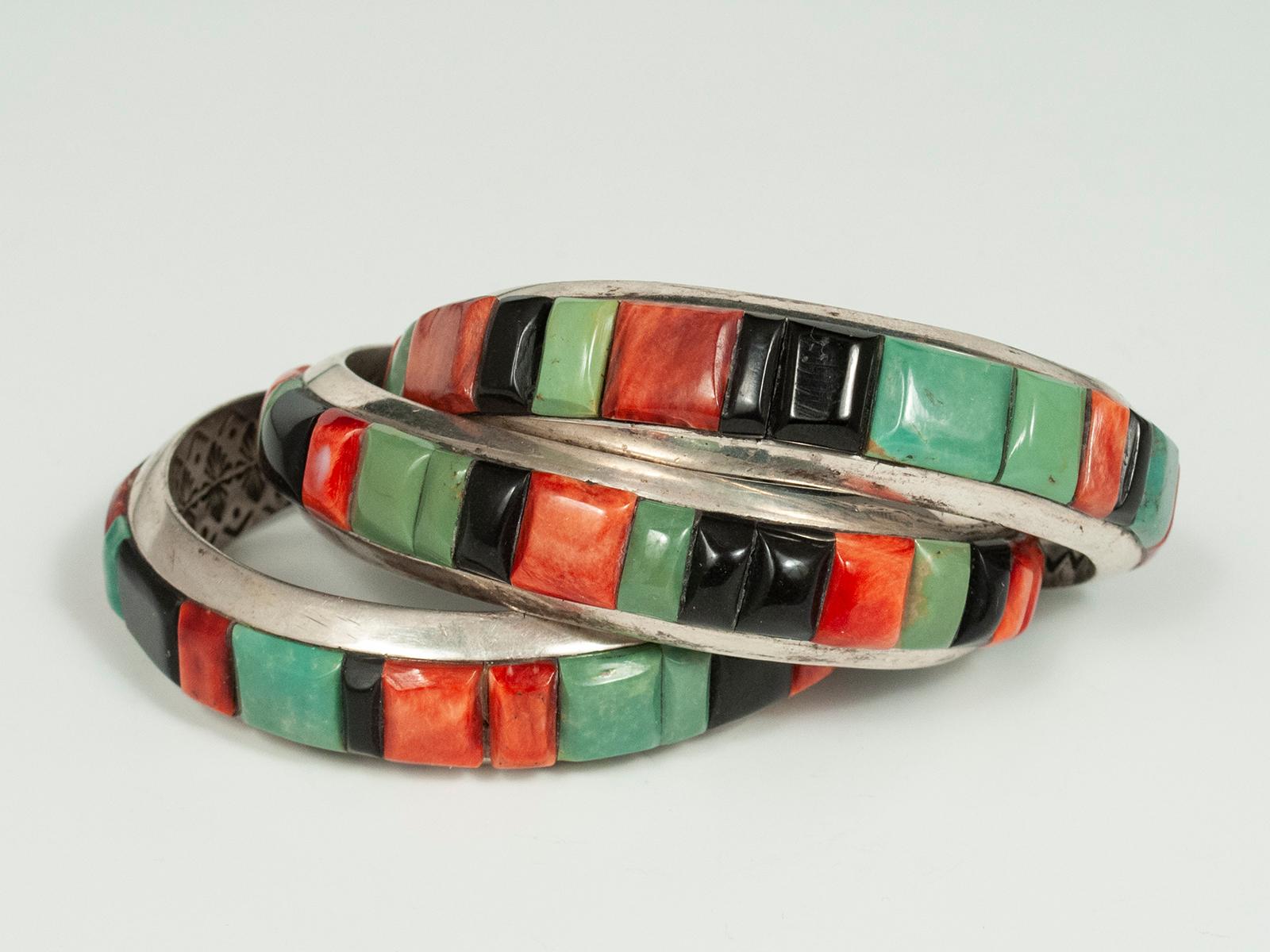 20th Century Stone and Silver Bracelets by Ray Adakai, Navajo Jeweler 1
