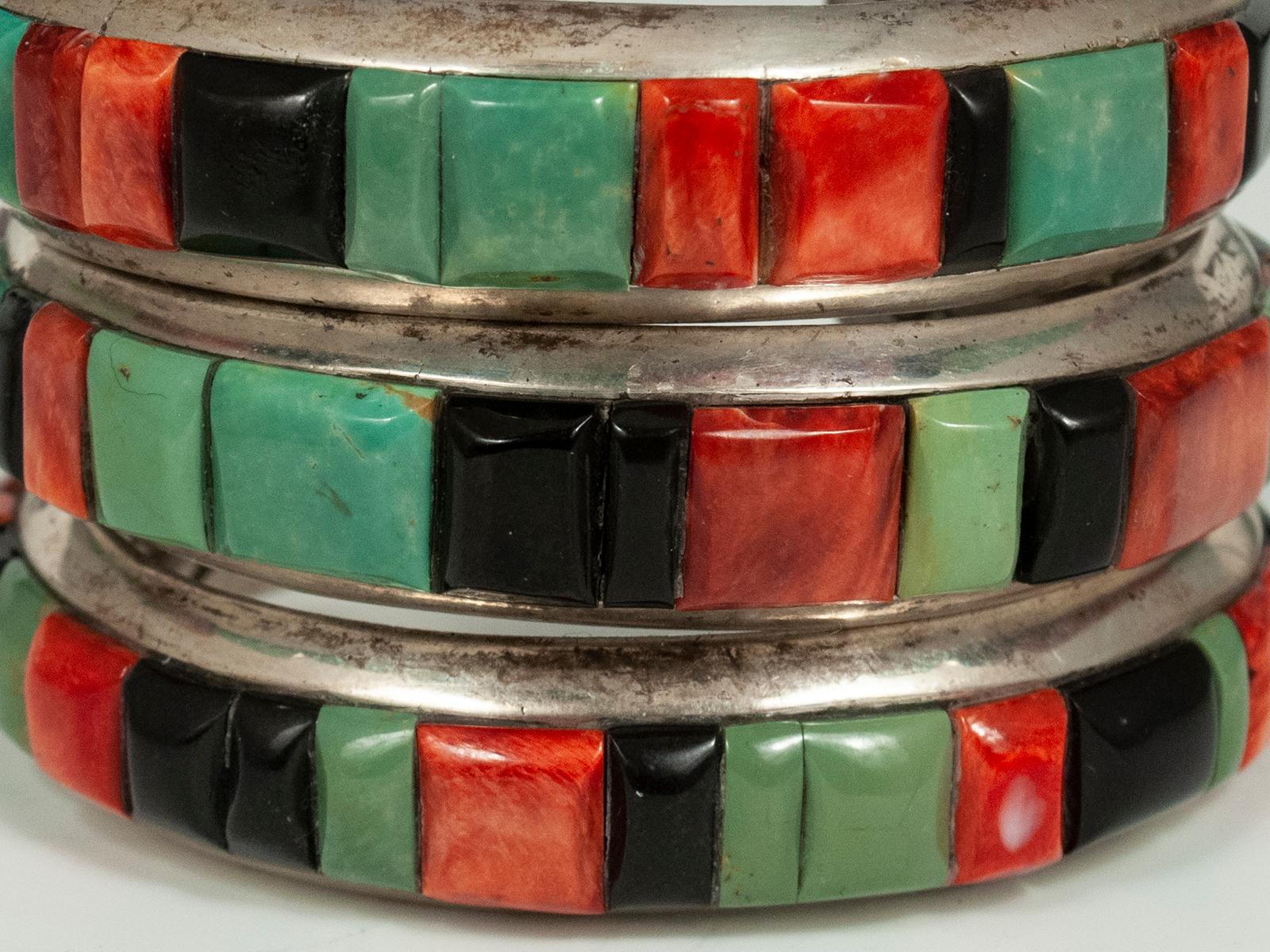 20th Century Stone and Silver Bracelets by Ray Adakai, Navajo Jeweler 2