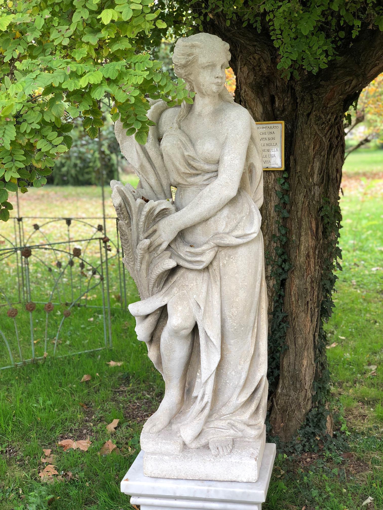 Hand-Crafted 20th Century Stone Statue of Vicenza Depicting the Allegory of the Summer For Sale