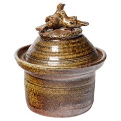 Scatola in gres del XX secolo di Claude Gaget La Borne circa 1990 Uccelli