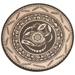 20th Century Stoneware Matte Dish with Ornamentals Relief Motifs