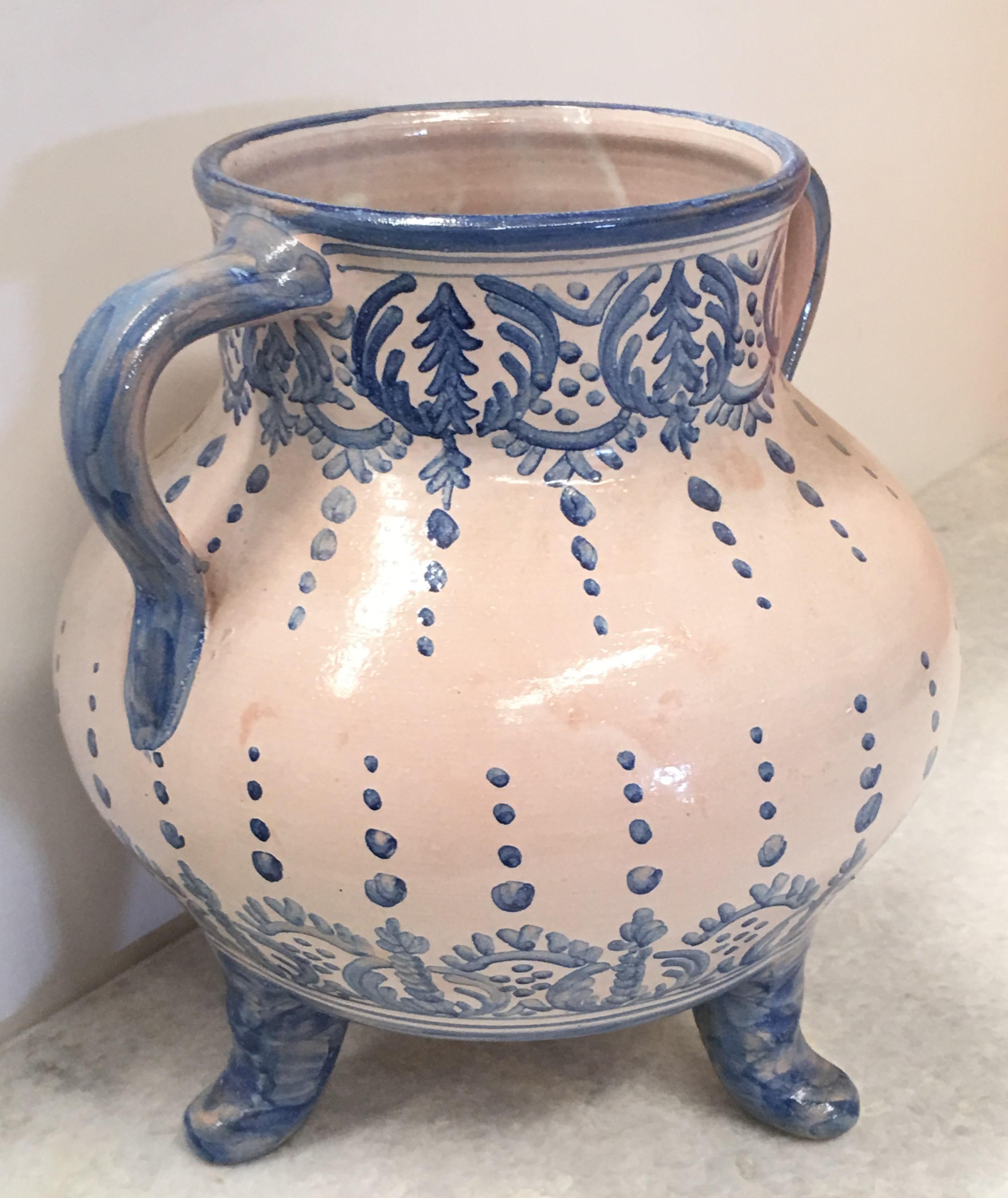 Spanish 20th Century Striking Continental Glazed Earthenware Blue and White Painted Urn